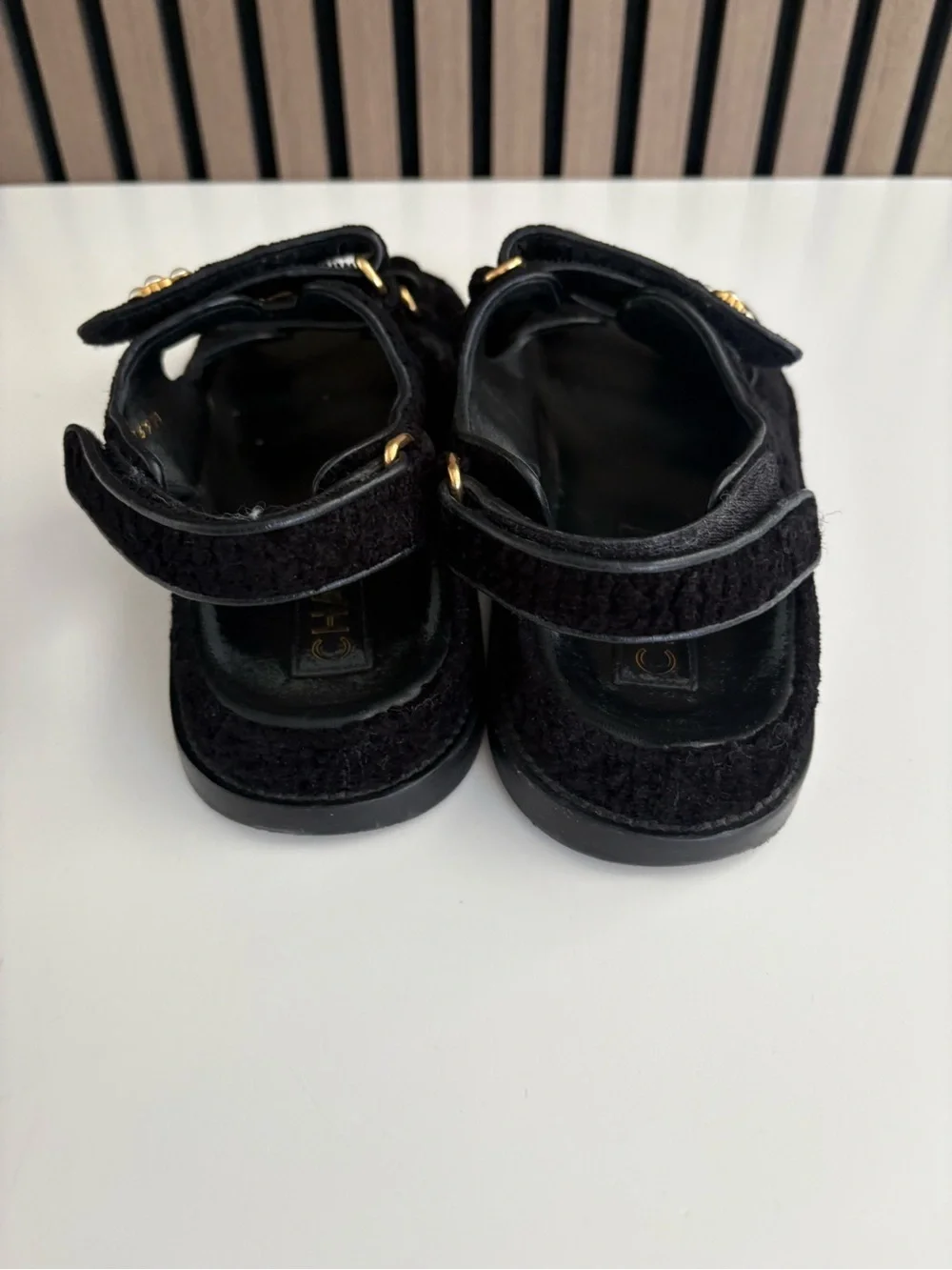 Auth CHANEL Tweed Velcro Dad Sandals
